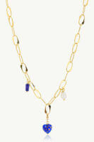 Reve Jewel Layla Charm Necklace - Gold Chain, Blue navy, White, Pearls, Stone