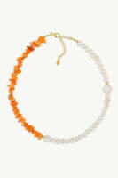 Reve Jewel Orange Pearl Necklace - Orange, White, Pearl, Stone, Gold