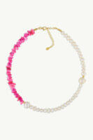 Reve Jewel Fuchsia Pearl Necklace - White, Pink, Fuchsia, Pearl, Stone, Gold