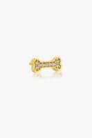 Reve Jewel Dog Bone Stud Earring - 18k Gold Plated, White Zircons Stones, Bone shape