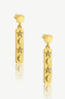 Reve Jewel Abrielle Earrings - 18k Gold Plated Vermeil, Pendant Moon Stars, White stones