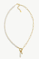 Reve Jewel Aimee Necklace - White, Gold, Pearl, Stone, Chain,Lightning