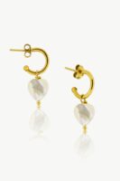 Reve Jewel Ceri Hoops - 18K Gold Plated or Vermeil, Semi-precious heart shaped charm, Fildisi stones