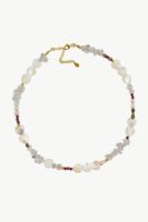 Reve Jewel Valentina Necklace - Pearl, Stone, White, Gold, Red, Green