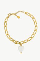 Reve Jewel Ceri Bracelet - 18K Gold Plated or Vermeil, Gold chain, Semi-precious heart shaped charm, Fildisi stones