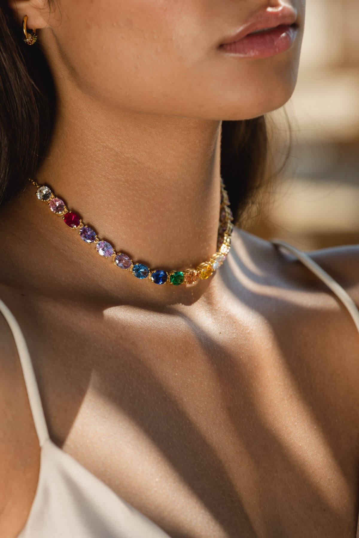 Reve Jewel Gem Necklace - Colorful, Blue, Yellow, Green, Purple, Pink, Red, White, Diamond