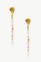 Reve Jewel Kai Drop Earrings - 18K Gold Plated or Vermeil, Gold shell, Freshwater White Pearls Pendants