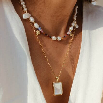 Reve Jewel Necklaces - White Marelia Necklace, Colorful Capri Necklace